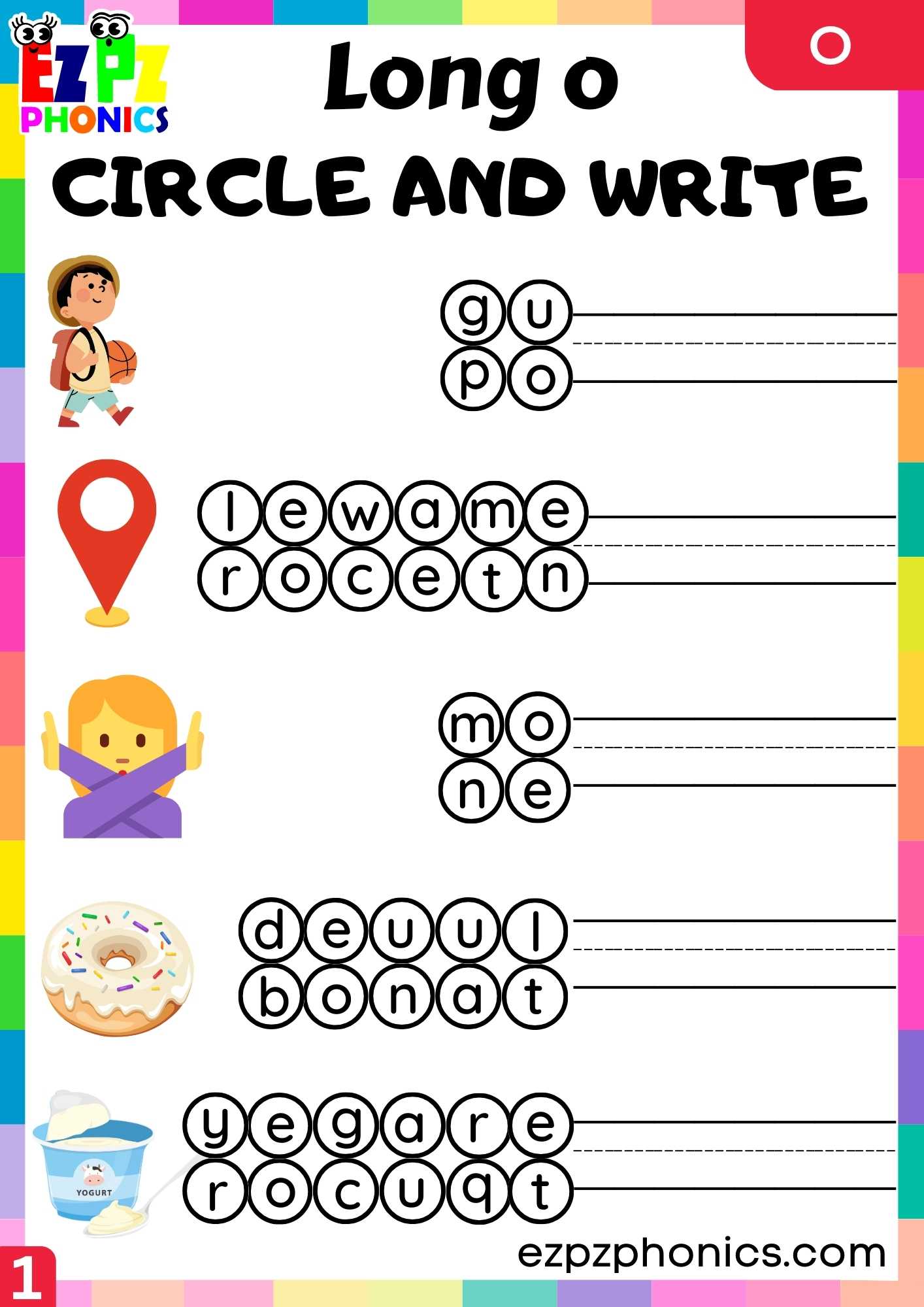 Group1 O Words Circle And Write Long O Phonics Worksheet